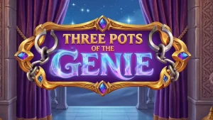 Tampilan visual slot Three Pots of the Genie dengan latar belakang gurun dan lampu ajaib
