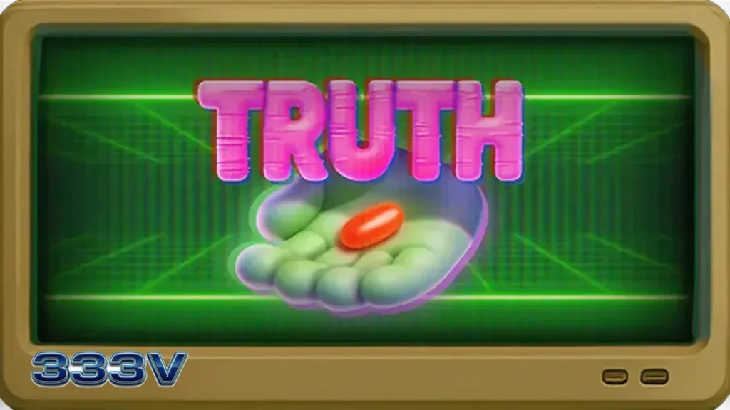 Tampilan layar utama slot Truth dengan tema konspirasi dan monitor retro.